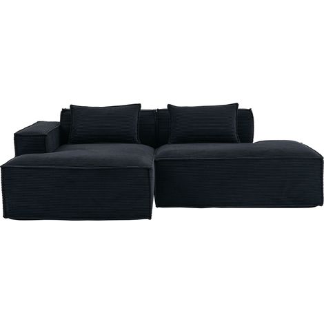 ELVMI Gerades Sofa 235 cm mit 2 Kissen und Federkissen, für kleines Wohnzimmer, aus Polyester Schwarz (1/4)