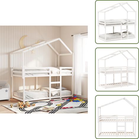 Etagenbett mit Dach Weiß 90x200 cm Massivholz Kiefer - Etagenbett - Etagenbetten - Bett - Bettgestell