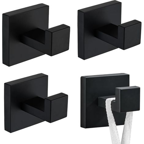 Einteilige Badezimmer-Handtuchhaken aus gebürstetem Nickel, robuste Wandhaken, Haken aus Edelstahl 304, mit Handtuchhakenhalterung und Kleiderschrankhaken (schwarz)