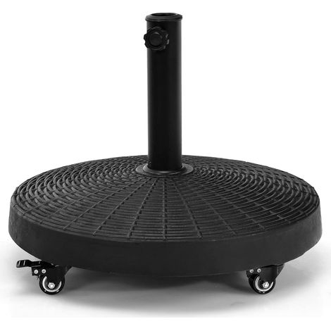COSTWAY Base de Sombrilla de Resina de 23 kg, Soporte para Sombrilla Resistente al Aire Libre con Ruedas Bloqueables y Orificio de Poste Ajustable, Diseño de Ratán, para la Piscina