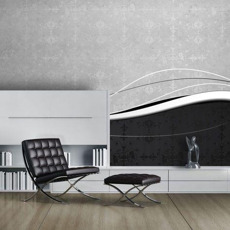 Papier Peint "Vagues en Noir & Blanc Vintage" 270x450cm (1/2)