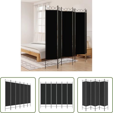 Raumteiler - 6-tlg. Paravent Schwarz 240x200 cm Stoff (1/5)
