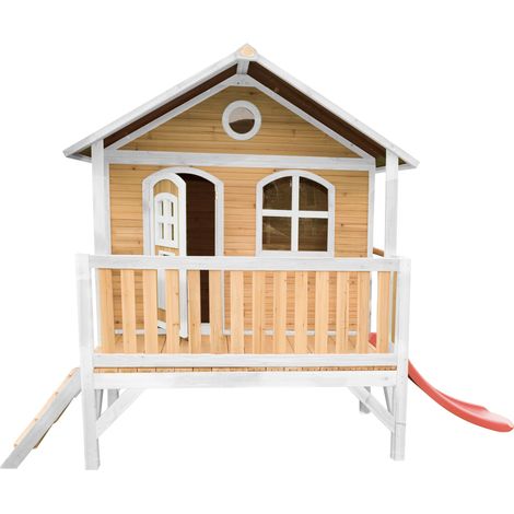 Axi Stef Maison Enfant Avec Toboggan Rouge  Aire De Jeux Pour L'Extérieur En Marron & Blanc  Maisonnette / Cabane De Jeu En Bois Fsc