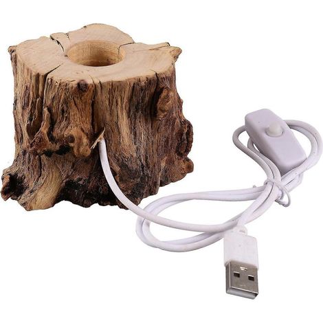 Support en bois pour boule de cristal, lampe de nuit en forme de souche, avec chargeur USB et support pour lampe LED.-9.00X7.00X6.00CM (1/4)