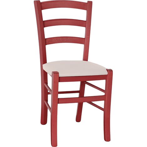 Sedia legno venezia rossa con seduta similpelle beige (1/5)