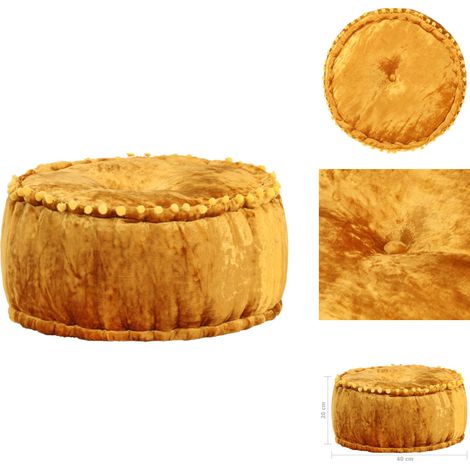 Pouf Rond Velours 40x20 cm Moutarde - Pouf Rond - Pouf Velours - Ottoman - Chaise Relaxante - Mobilier D'intérieur (1/4)