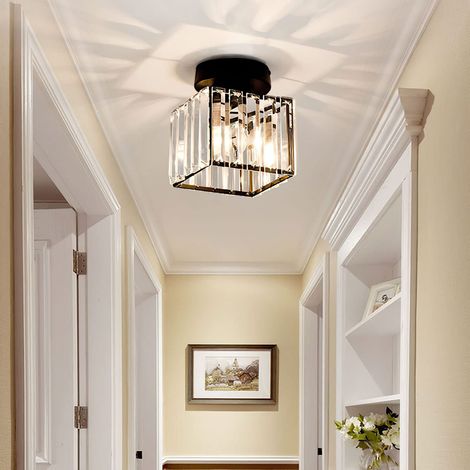 Plafonnier en Cristal LED Mini Lampe Lustre en Cristal, Lustre de Plafonnier Moderne, pour Salon Entrée Couloir Chambre Cuisine Lampes (Noir) (1/5)