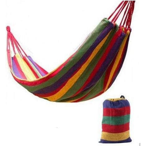 Hamaca de algodón suave para exteriores - Hamaca de viaje sencilla para acampar (rayas rojas) (1/3)