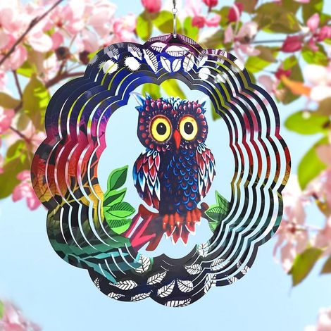 Windspiel Eule 3D Edelstahl 30cm für Draußen Hängend Garten Deko