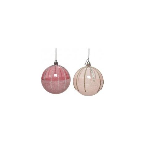 Pallina sfera natalizia in vetro Trasparente glitterato rosa assortita 8  cm pz 1