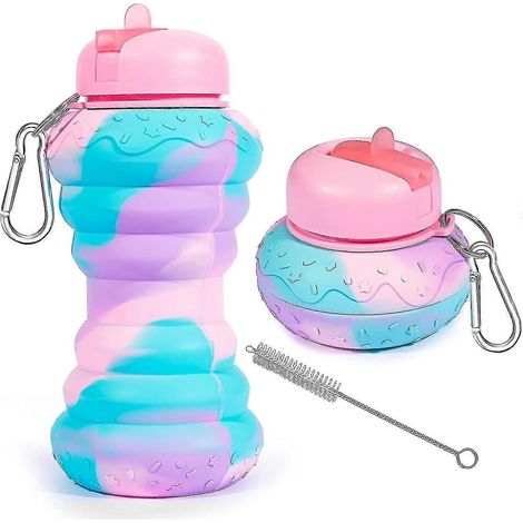 Gourdes pliables en forme de donut pour enfants, 590 ml, sans BPA, en silicone anti-fuite, idéales pour l'école, les tout-petits, le sport et les voyages. (1/5)