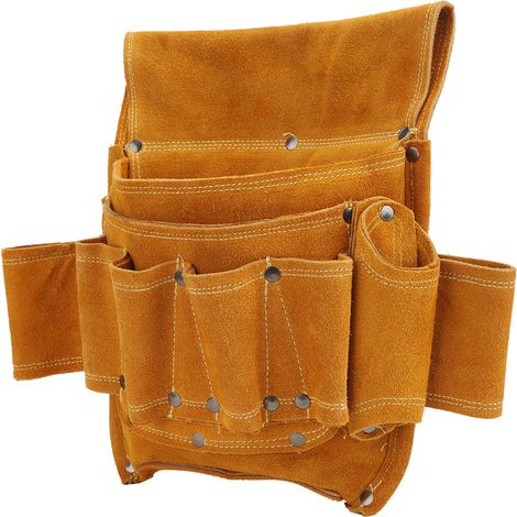 Sacoche porte-outils multifonctionnelle en cuir de vachette jaune pour électricien, idéale pour ranger les outils de quincaillerie. (1/5)