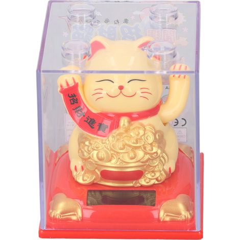Chat Solaire Maneki-neko Porte-Bonheur - Figurine Bras Mobile pour Voiture ou Bureau, Modèle 336B Jaune (1/5)