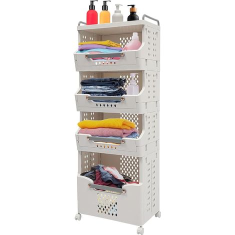 Panier à linge à 4 étages sur roulettes - Panier à linge - Panier de rangement pour salle de bain, buanderie, cuisine (1/5)