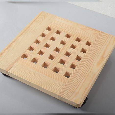 Plateau de pot de fleurs en bois carré de 30 cm de diamètre, support de fleurs mobile avec base de pot de fleurs à roulettes, 2 pièces (1/5)