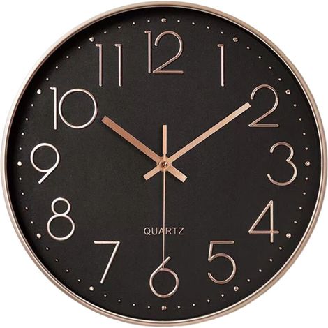 Horloge Murale Moderne Silencieuse à Quartz 25cm - Chiffres Surdimensionnés Ronde (Or Rose) (1/5)