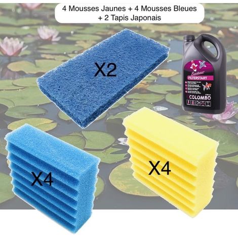 Lot De 4 Mousses De Filtration + Bactéries 2500 ml 4 Jaunes + 4 Bleues + 2 Tapis Japonais, De Remplacement Pour Bassins (1/5)