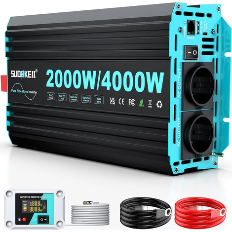 Onduleur 2000 W/4000 W À Onde Sinusoïdale Pure, Convertisseur De Tension 12 V À 230 V, avec Télécommande LCD, Ports USB Et Type-C, 2 Prises Secteur EU pour Panneaux Solaires, Véhicules Et Cam (1/5)
