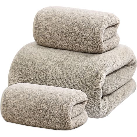 Ensemble de serviettes de qualité supérieure 3 pièces (1 serviette de bain, 2 gants de toilette), serviettes de douche ultra-absorbantes, kaki