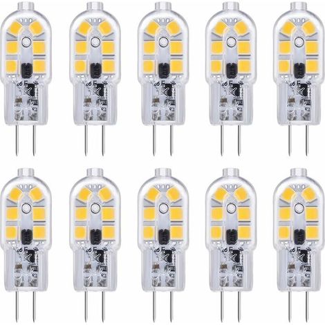 Ampoule LED G4 , Ampoule G4 LED 12V 2W Blanc Froid 6000K, 200LM, Équivalent Halogène G4 Bi-pin 10W 20W, LED Lampe G4 12V AC/DC pour Camping Car/Hotte Cuisine, non-dimmable, lot de 10 (1/5)