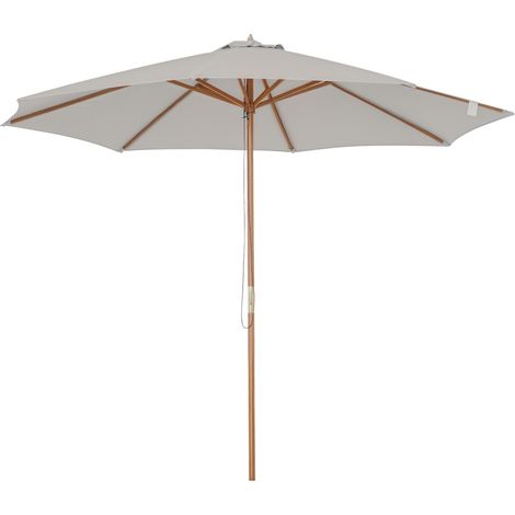 Parasol de terrasse extérieur Ø300 cm avec système de poulie, toit ventilé et mât en bois amovible, gris (1/5)