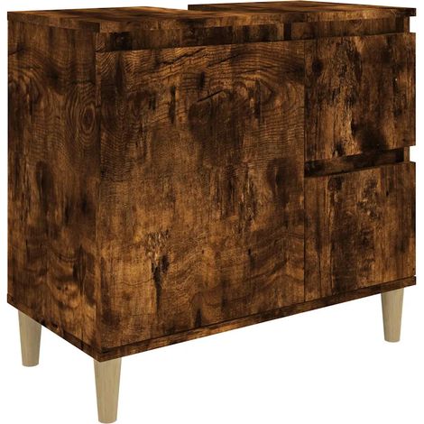 Armadietto da bagno rovere fumo 65 x 33 x 60 cm pratico spazio portaoggetti gambe in legno stile naturale in legno multistrato rovere fumo 020048413