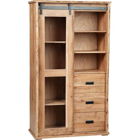 Highboard Baumkante 100 x 45 x 175 cm Akazienholz massiv naturfarben LIAN IV (1/5)