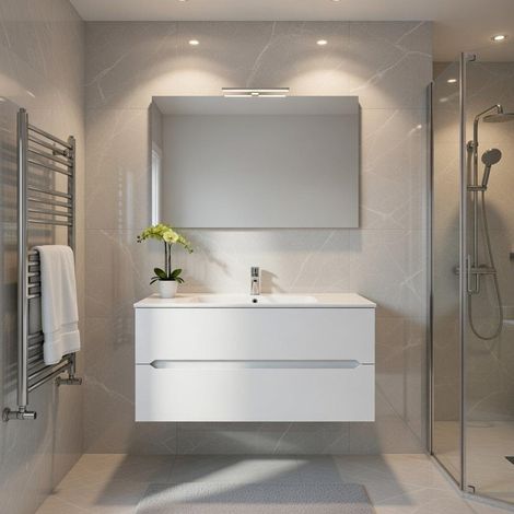 Composizione mobile bagno sospeso con cassetti cm 120 mod. TALIA - Bianco Lucido (1/4)