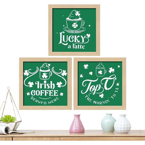 Décoration murale de la Saint-Patrick, panneau Happy St Patricks Day Panneau de la Saint-Patrick avec cadre en bois, 5.9x5.9 pouces, décoration esth (1/5)