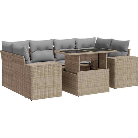 Set sofás de jardín 7 piezas y cojines ratán sintético beige vidaXL (1/5)