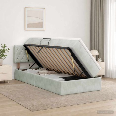 vidaXL Cama de almacenamiento LED con colchón Gris Claro 90 x 190 cm (1/5)