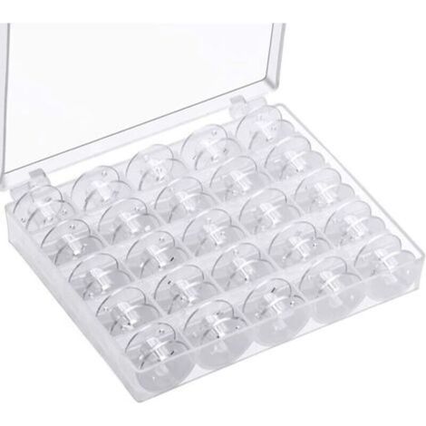 Rocchetti per macchina da cucire, Rocchetti per macchina da cucire, Rocchetti universali per macchina da cucire, Rocchetti in plastica per macchina da cucire con scatola portaoggetti (25 pezzi, traspa