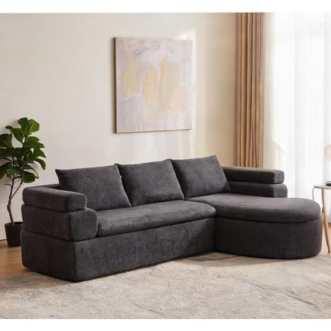 Canapé d'angle 3 places convertible en méridienne tissu soft gris (1/5)