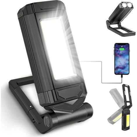 Puissante lampe de travail rechargeable, lampe de travail à LED avec base magnétique, lampe de poche étanche IPX6, lumière mécanique à 7 modes pour urgence, garage et camping Gris (1/5)