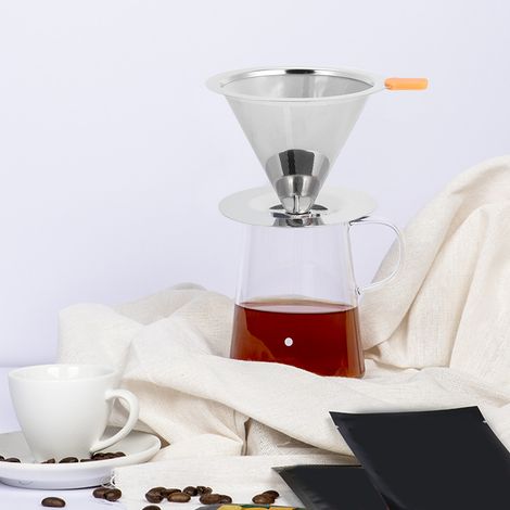 Integrierter, papierloser, wiederverwendbarer Kaffeefilter aus Edelstahl 304 mit Griff (1/5)