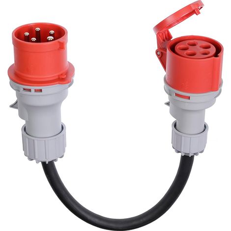 Adaptateur CEE fiche 32A vers prise 16A avec couvercle de protection, triphasé, 5 broches, IP44 protégé contre l'eau et la poussière, portable, adapté à un usage industriel et domestique (32-16) (1/5)