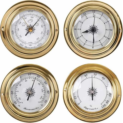 4 pièces station météo, thermomètre hygromètre baromètre horloge, cadran aluminium 98 mm, précision ±2°C / ±5% HR / ±5 hPa (1/5)