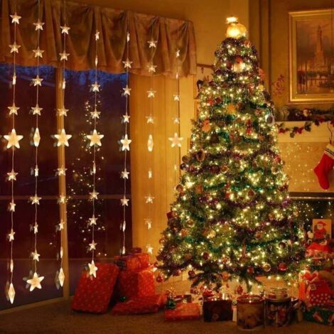 Lichterkette mit Spiegeleffekt, 80 Sterne, 144 LEDs, verbindbarer Sternenvorhang, 2 m x 1,5 m mit 8 Modi, ferngesteuerte Lichterkette für Fenster, Weihnachtsbeleuchtung für die Fensterdekoration