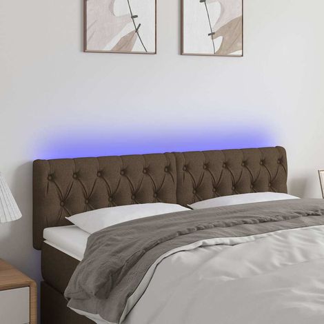 Tête de lit LED marron foncé en tissu réglable avec 2 bandes LED, 160 x 7 x 78/88 cm - PANGIVO (1/5)