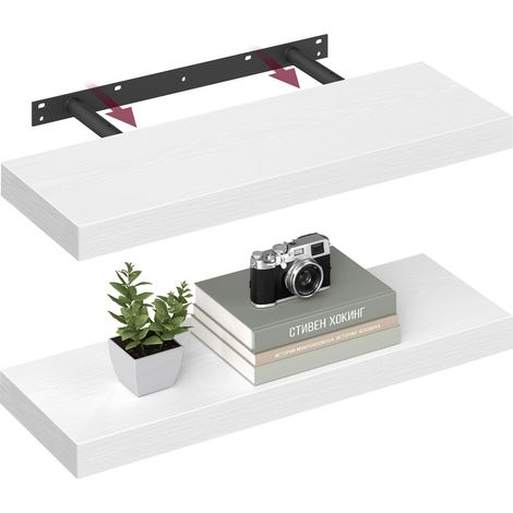 Étagères Murales, Lot de 2, Tablettes Flottantes, 20 x 60 x 3,8 cm, Étagères Suspendues pour Cadres Photo, Décoration, Rangement pour Salon, Bureau, Cuisine, Blanc Neige (1/5)