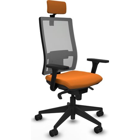 Horna sincro malla gris similpiel naranja brazos 3D base piramidal cabecero 2D ruedas 65mm nailon (1/5)