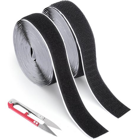 2 PCS Bande Auto-Adhésive à Crochet et Boucle Extra Forte avec 1 Ciseaux, 20mm x 6m Noir, Bande Agrippante Double Face, Découpable pour Tapis Coussin Canapé Moustiquaire (1/5)