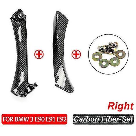 Poignée de porte intérieure pour BMW E90 E91 et Série 3 (berline) - Cache de poignée de porte intérieure - Références : 51417230850, 51419150335, 51419150340 - Fibre de carbone - Côté droit (1/5)