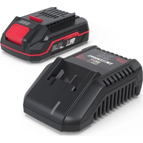 Güde Caricatore e batteria LGAP 18-3020 P (batteria agli ioni di litio da 18 V, batteria da 2 Ah e caricatore rapido da 3 A, potenza della batteria da 36 Wh, gomma antiscivolo, indicatore di capacità, (1/5)