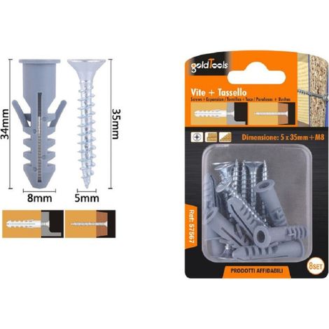 Trade Shop - Set 8 Pcs Tornillos Tornillo Cruzado 5x35 Mm + Anclajes Con Alas Ancla M8 Fischer 57567 - (1/2)