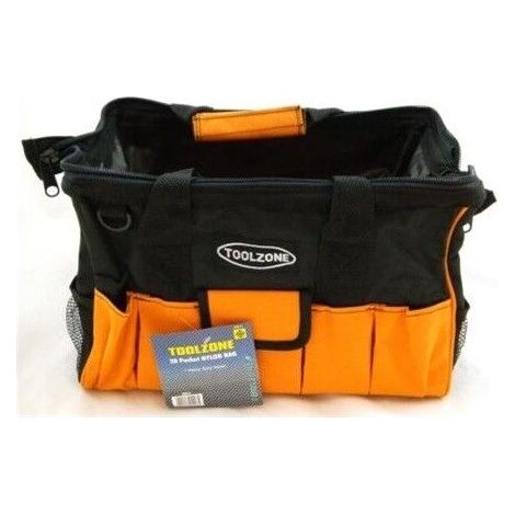 Heavy Duty 16'' 28 Pocket Wide Opening Hard Base Nylon Tool Bag Toolbag Box 017