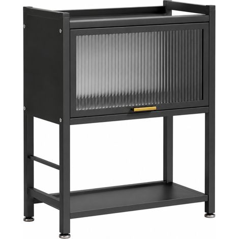 Meuble de rangement cuisine avec étagère et placard - Porte coulissante rainurée - 64 x 38 x 78.5 cm - Noir - Livraison gratuite