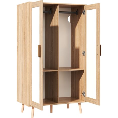Armoire à deux portes avec tringle, armoire de chambre, armoire pour enfants, 80 x 46 x 141,5 cm, en blanc et aspect bois naturel (1/5)