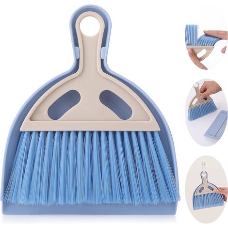 Cleaning Set for Small Broom and Dustpan, Mini Whisk Dustpan and Brush with Handle Dustpan Portable for Dining Table Crumb Sweeper (Blue) (1/5)