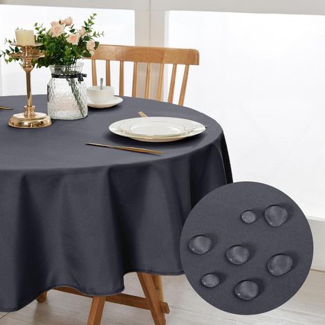 Nappe ronde 140cm Gris, lavable, anti-taches, Polyester